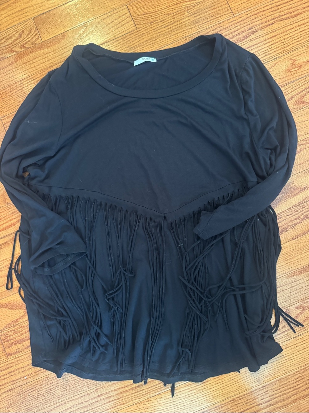 Black Fringe 3/4 Length Sleeve Women's Top
